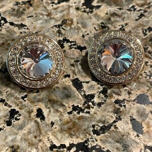 Gold Tone Crystal Round Vintage Clip On Earrings Stunning!